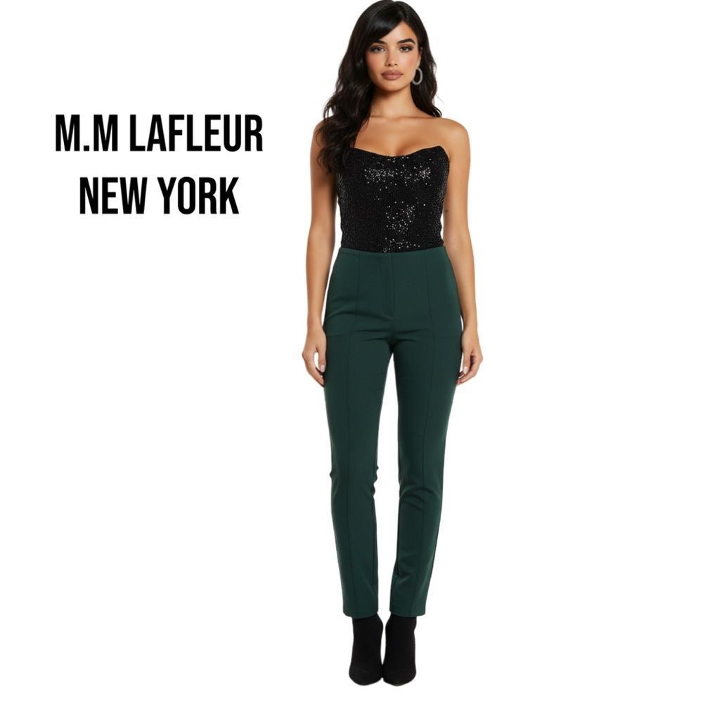 🛍️ M.M. LAFLEUR Foster Dark Green High-Waisted Straight-Leg Pants Size 14